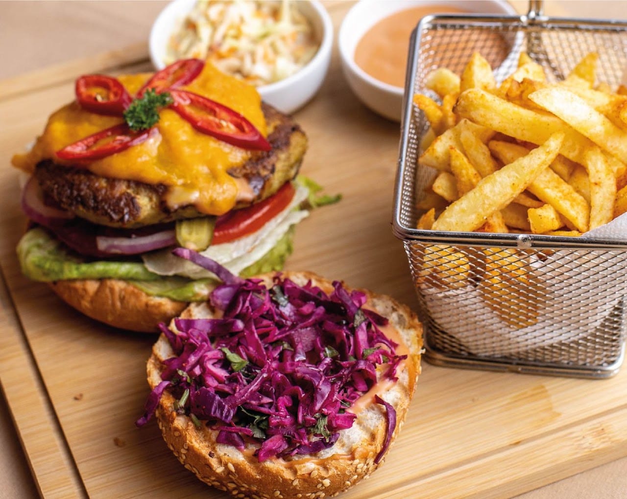Cafe NBO beef burger and fries