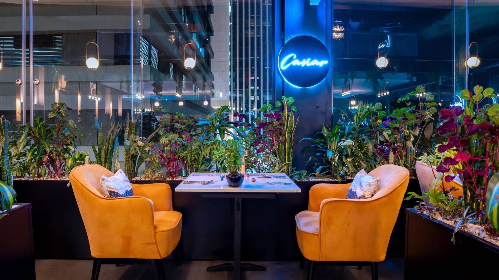 Caviar Restaurant's lounge seating at Mirage Towers