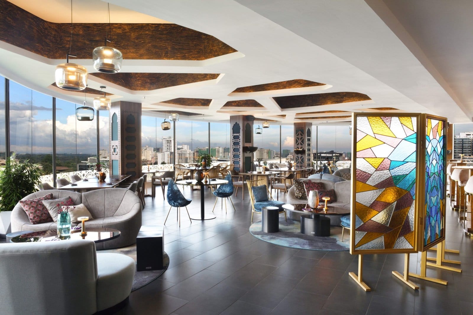 Trunk & Tandoor dining room with city views